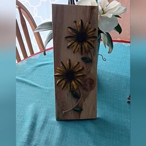 Bottle Cap Hanging Sunflower Wall Art, Upcycled, Yellow/Green, NWOT, Unbranded